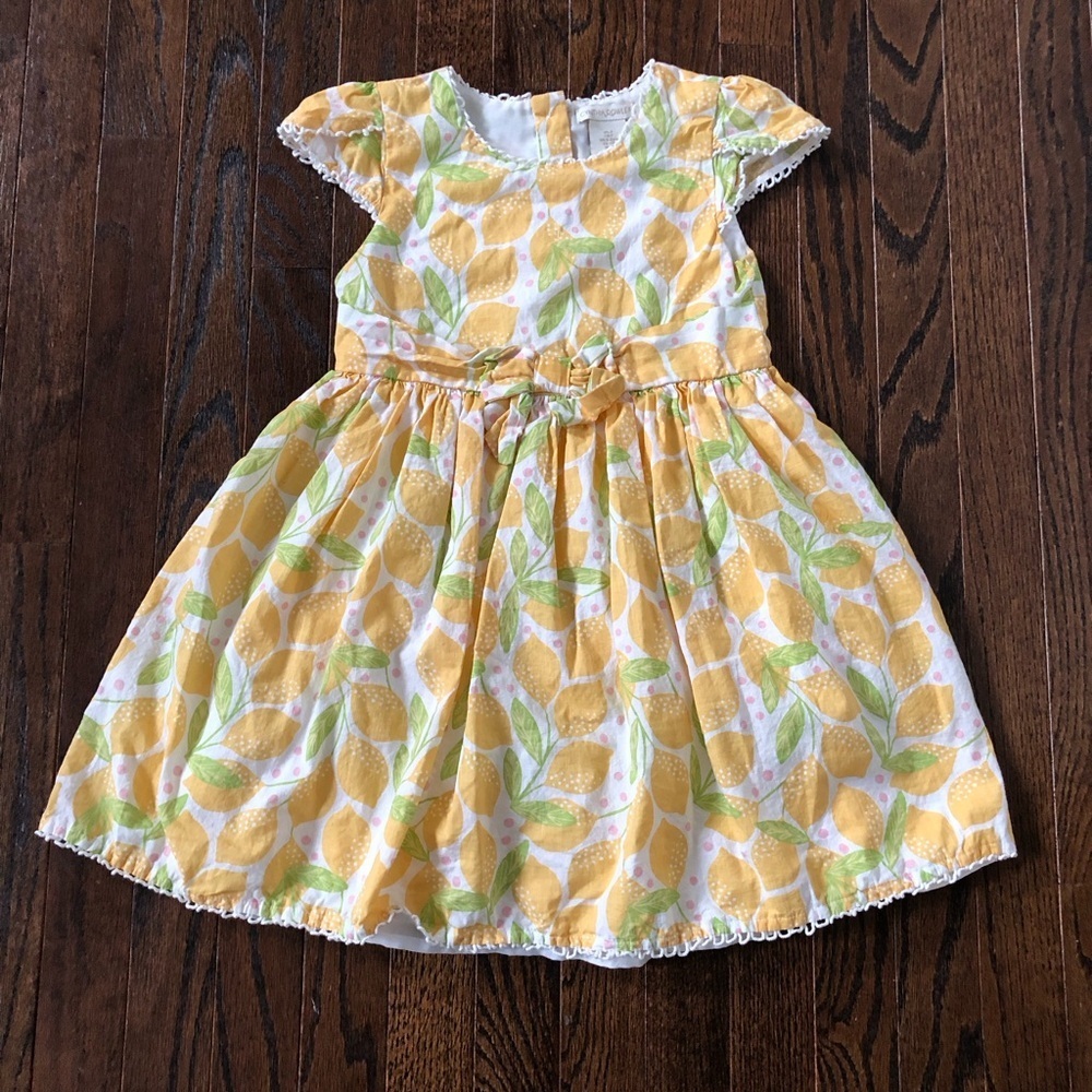 Cynthia Rowley Girls 7 White/Yellow Lemon Cap-Sleeved A-Line Lined Dress - VGUC!